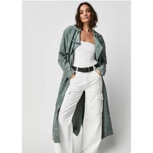 Blank NYC Free People Vegan Suede Trench Coat Size Medium NWT Olive Branch